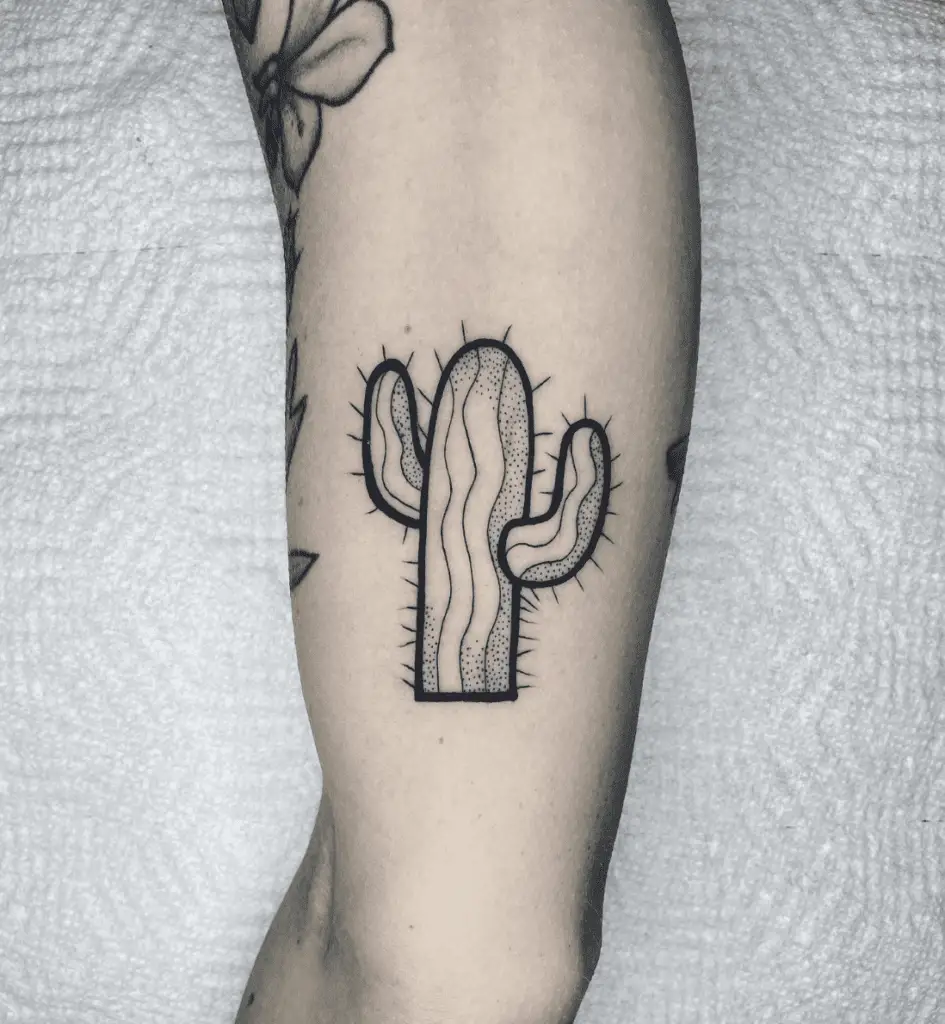 Dotted Bold Outline Cactus Arm Tattoo