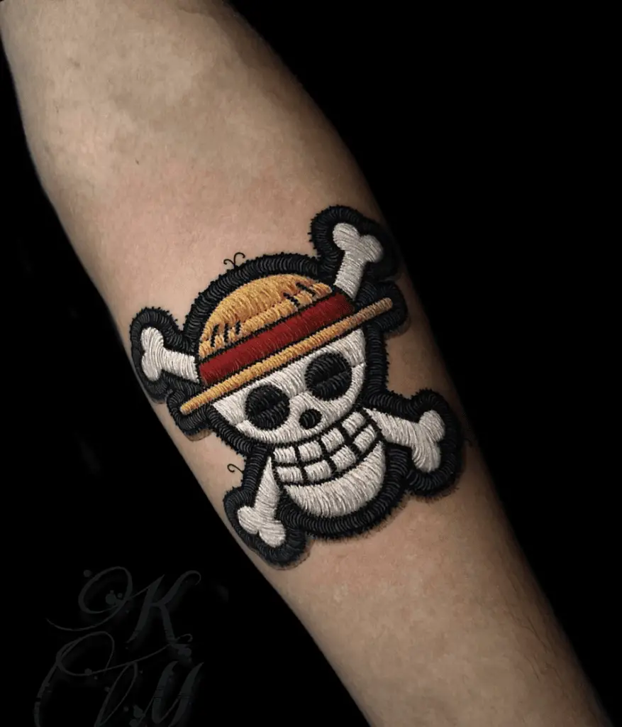 Embroidery Straw Hat Pirate Skull Arm Tattoo