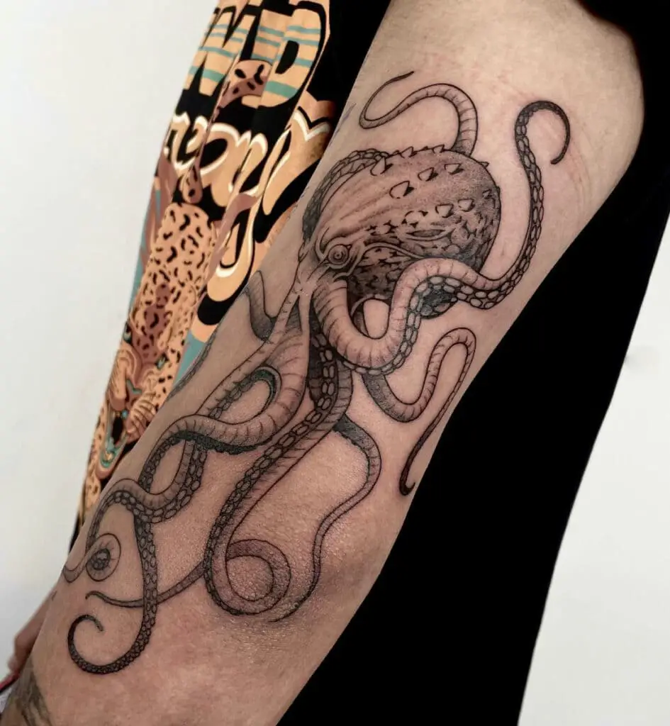 Kraken Large Head With Horns Arm Tattoo