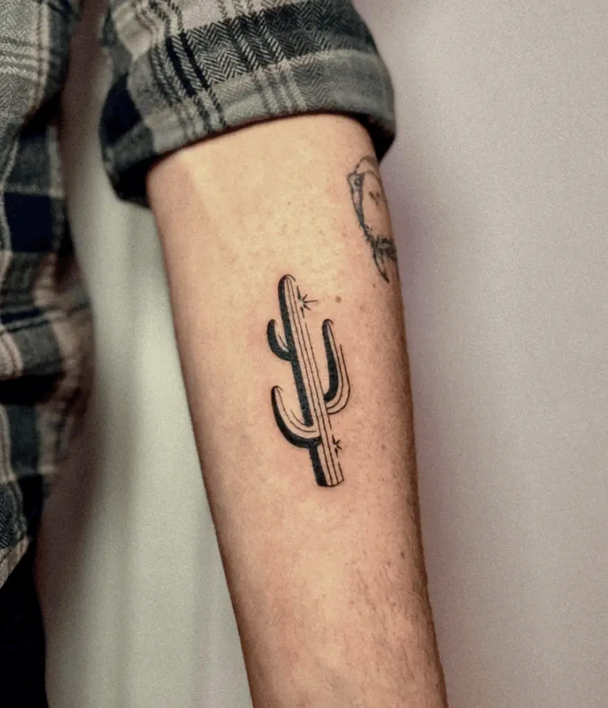 Left Shadowed Cactus Arm Tattoo