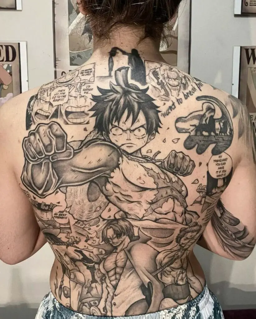 Line Art One Piece Manga Panel Full Back Tattoo