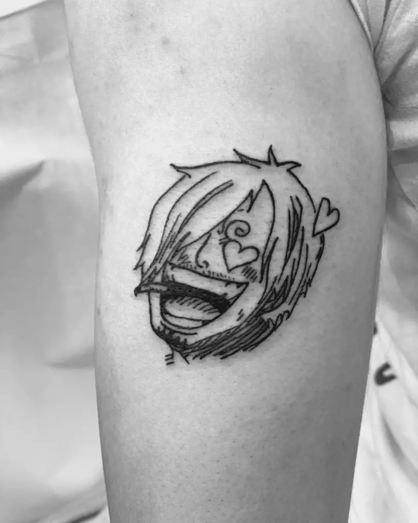 Line Art Sanji With Heart Eyes Upper Arm Tattoo