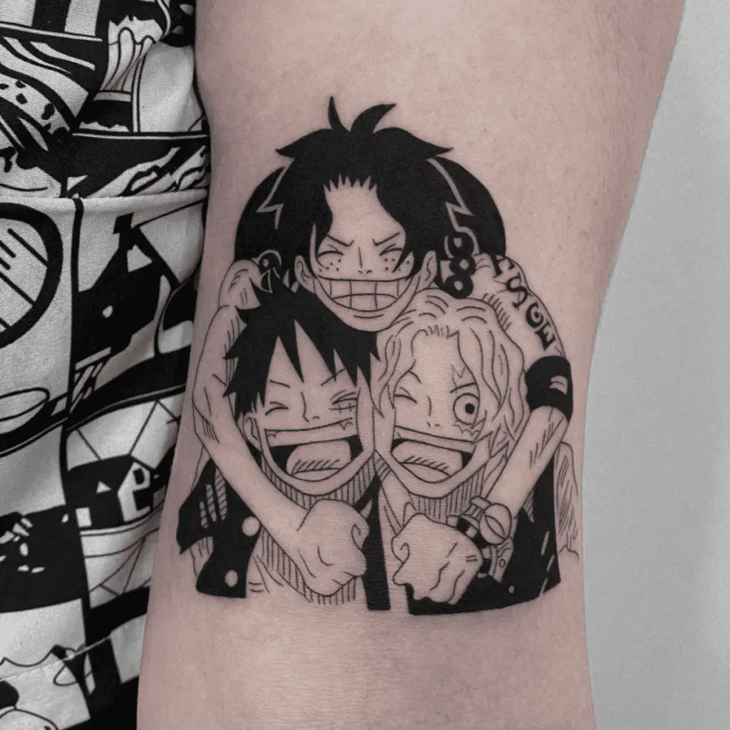 Luffy, Ace and Sabo Hugging Arm Tattoo