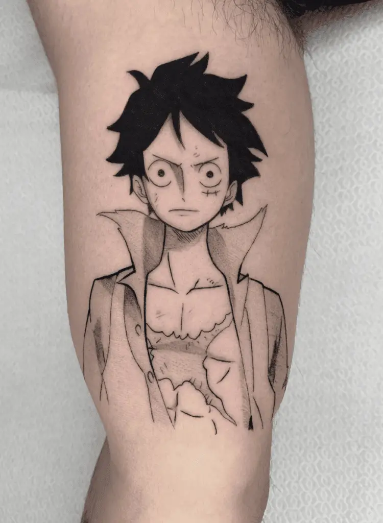 Luffy With Chest Scar Leg Tattoo
