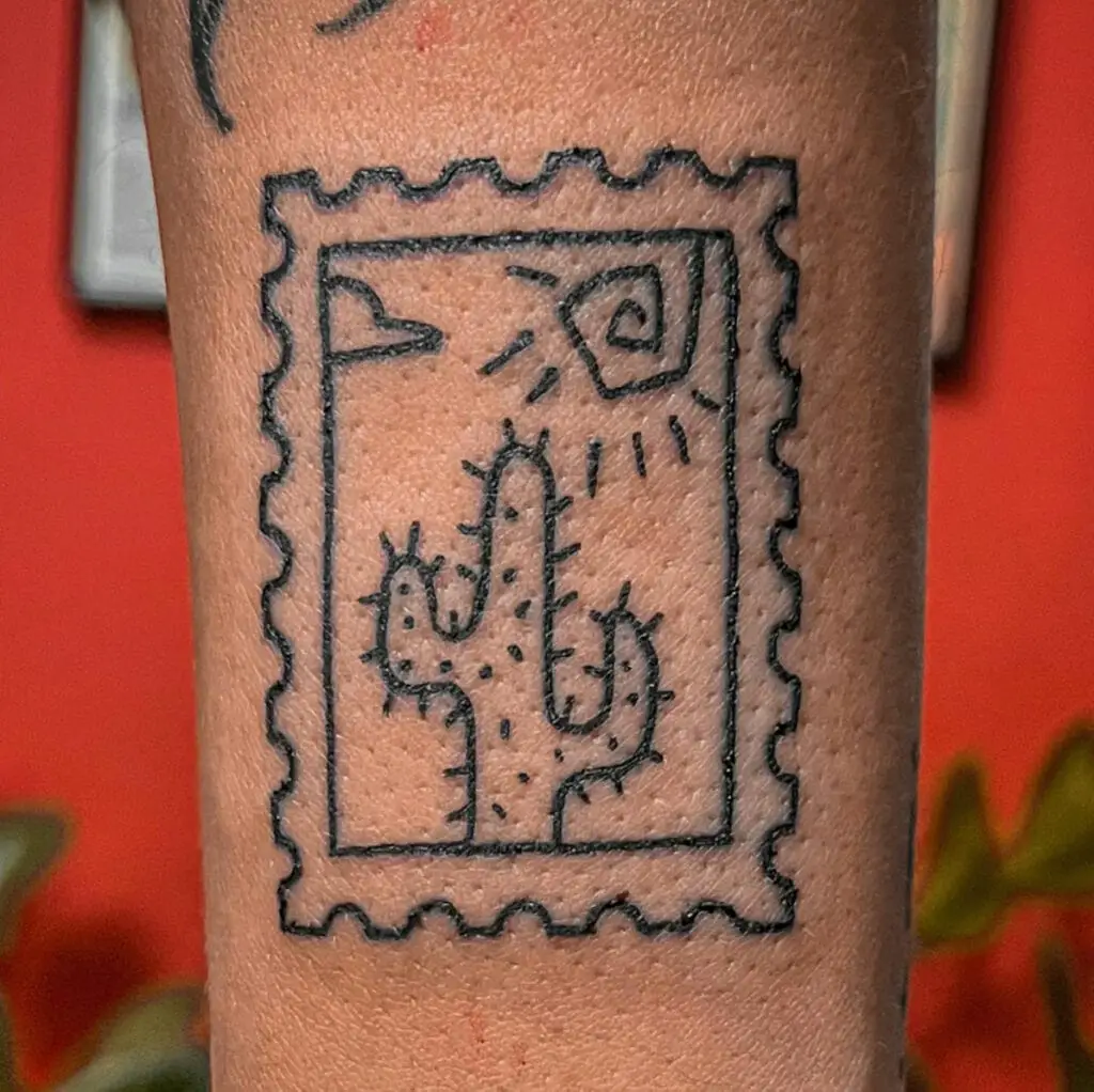 Outline Cactus Stamp Sticker Arm Tattoo