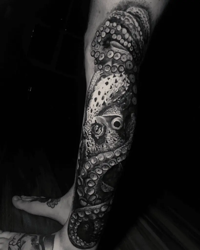 Realistic Kraken Leg Tattoo