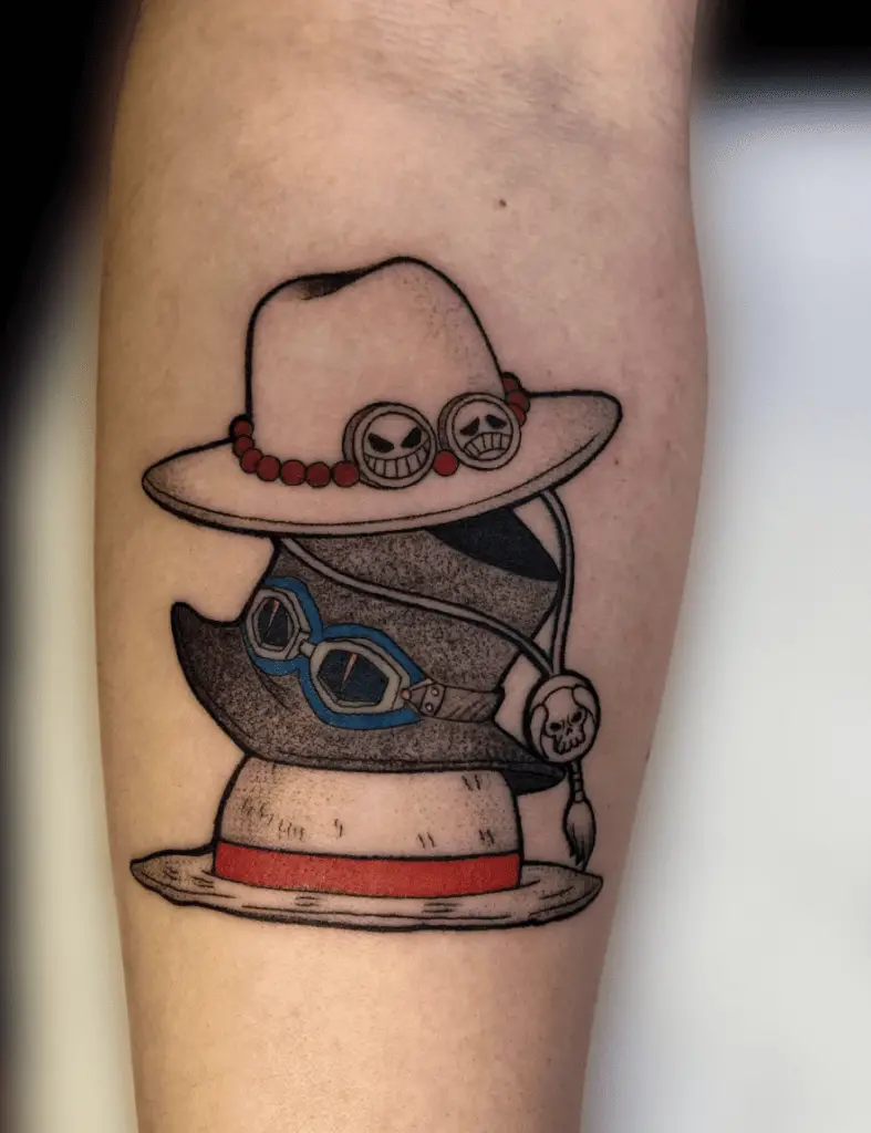 Pile of Ace, Sabo and Luffy Hats Arm Tattoo