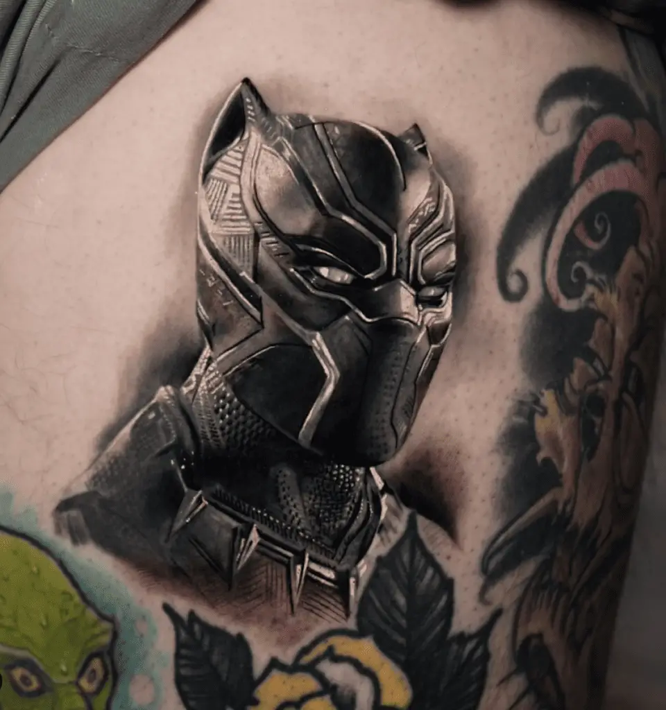 Realistic Black Panther With a Vibranium Suit Tattoo