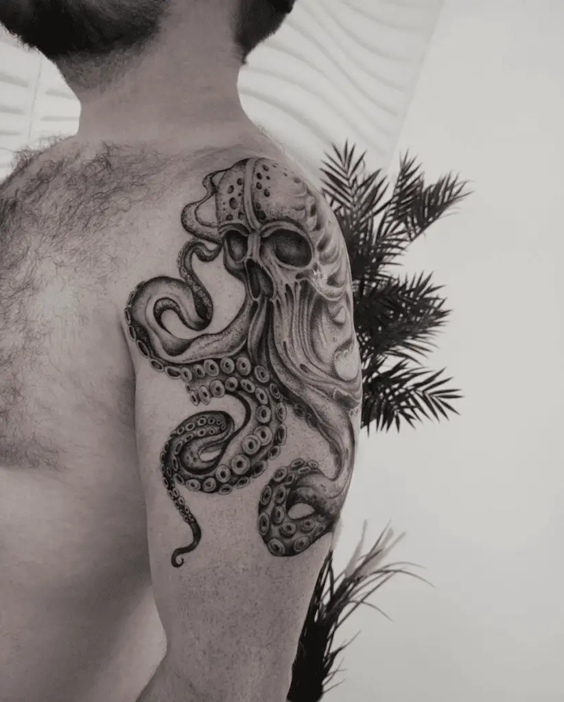Realistic Detailed Kraken Skull Upper Arm Tattoo