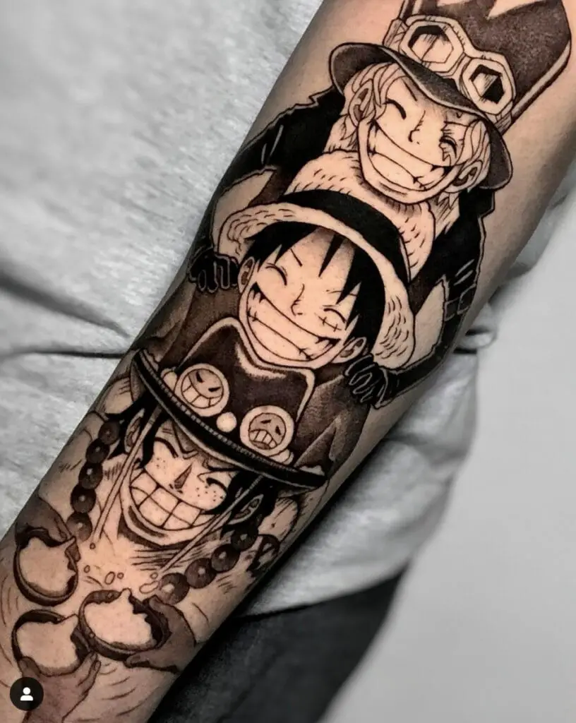 Sabo, Luffy and Ace Positioned in Vertical Arm Tattoo