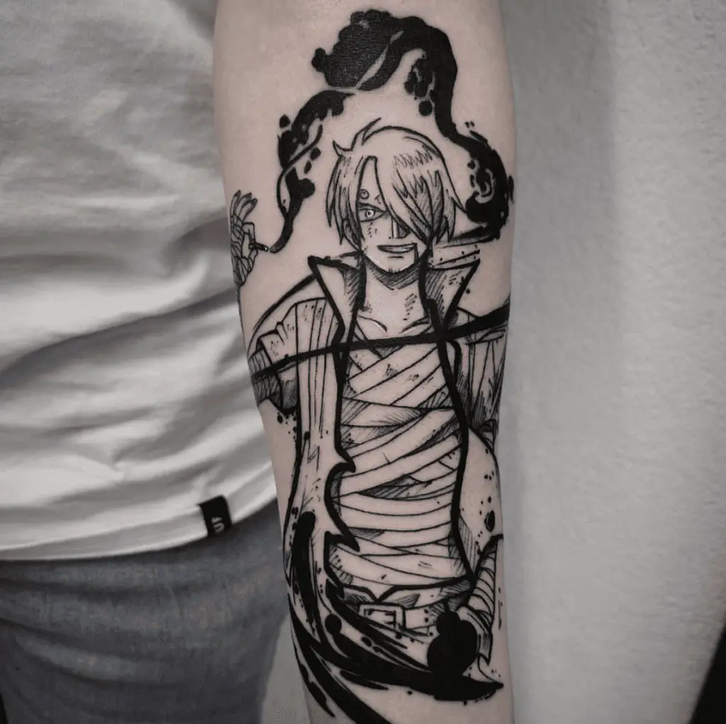 Sanji With Black Smoke Arm Tattoo
