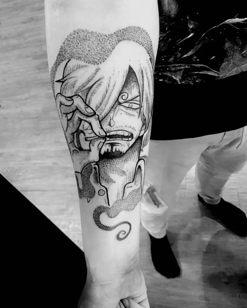 Sanji in Heart Shaped Smoke Arm Tattoo