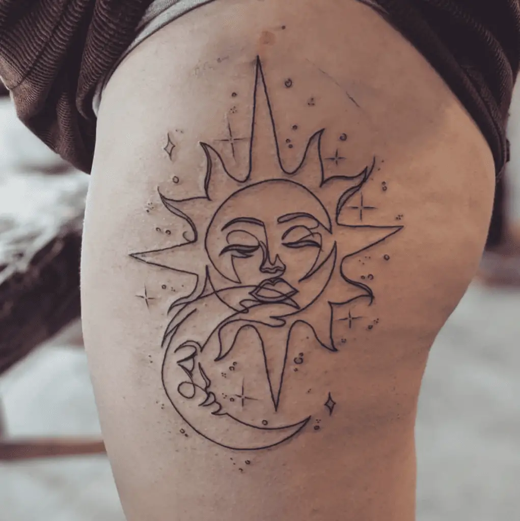 Simple Abstract Sun and Moon With Stars Tattoo
