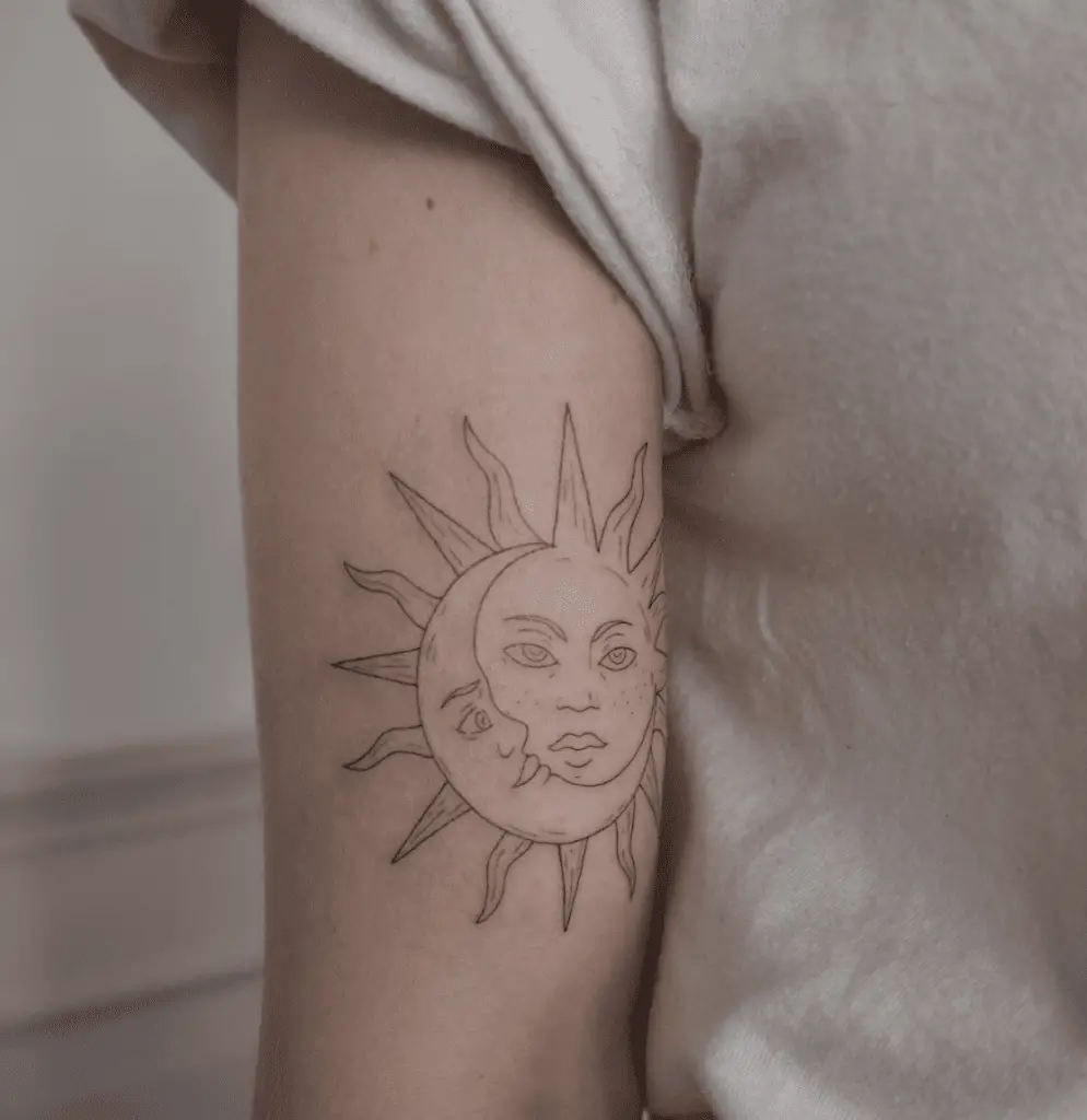 Simple Detailed Sun and Moon Arm Tattoo