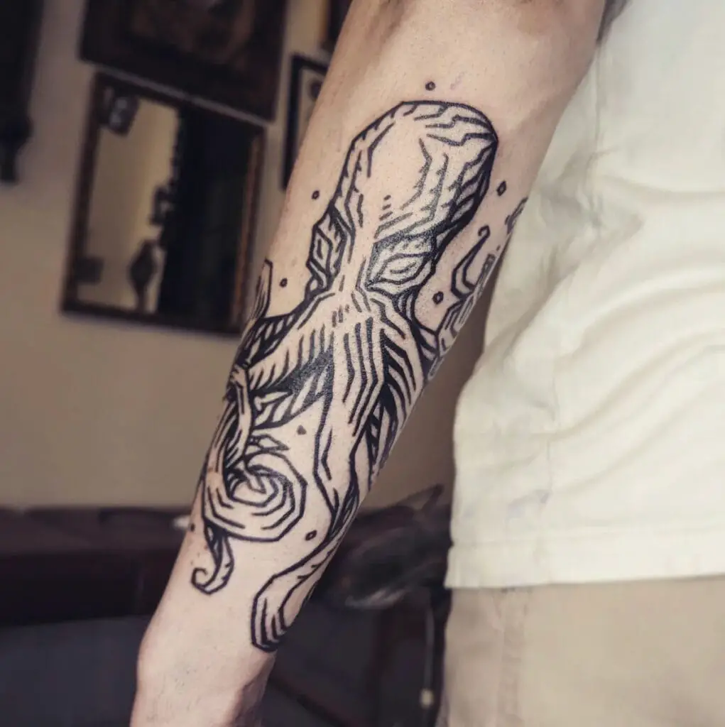 Solid Black Lines Kraken Arm Tattoo