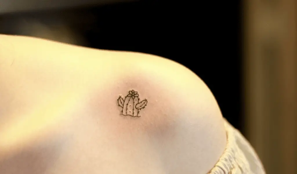 Tiny Cactus Flower Shoulder Tattoo
