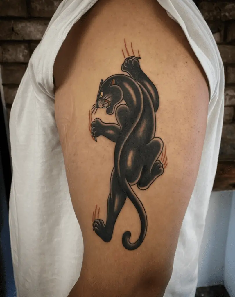Traditional Black Panther WIth Red Claw Marks Tattoo