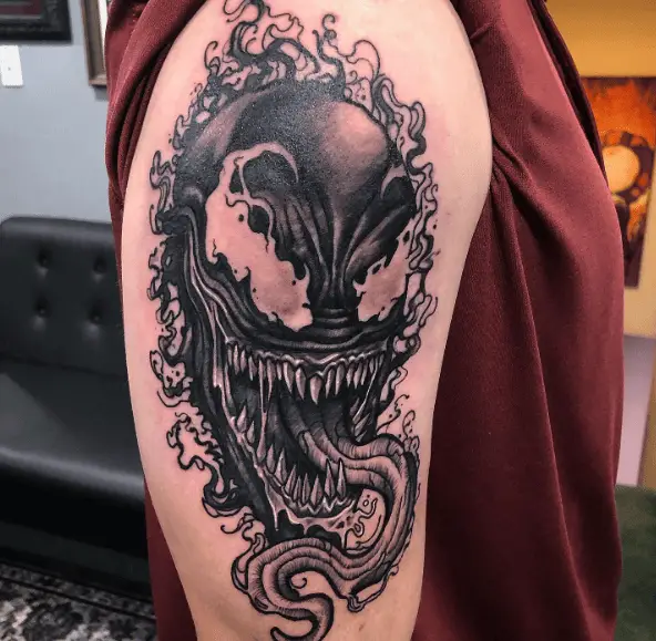 Black and White Venom Arm Tattoo