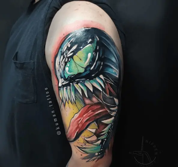 Water Colored Venom Arm Tattoo