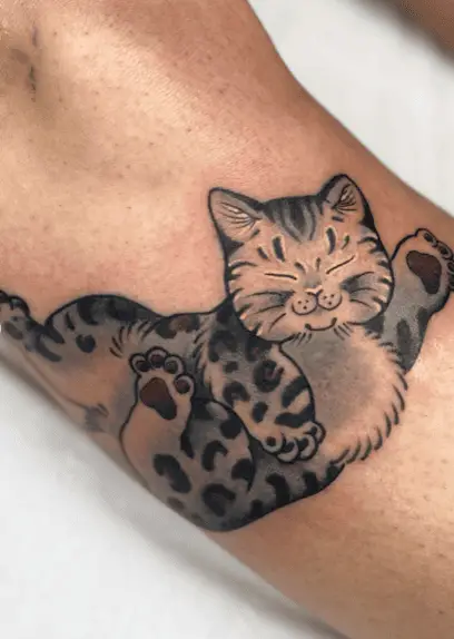 Tiger Print Grey Japanese Cat Tattoo