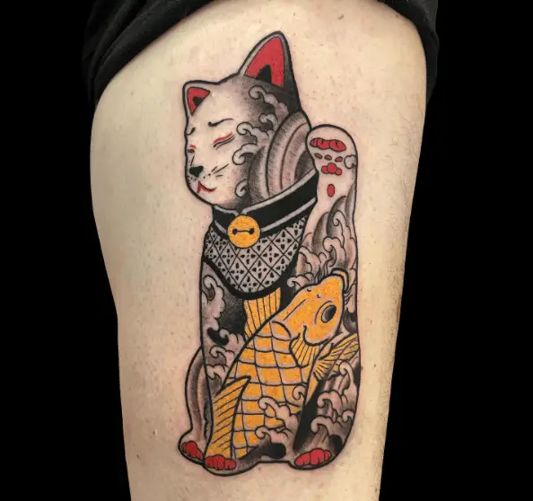 Cat and Fish Japanese Surrealism Tattoo Piece