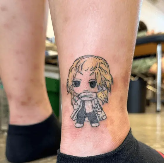 Chibi Mikey in Christmas Outfit Ankle Tattoo