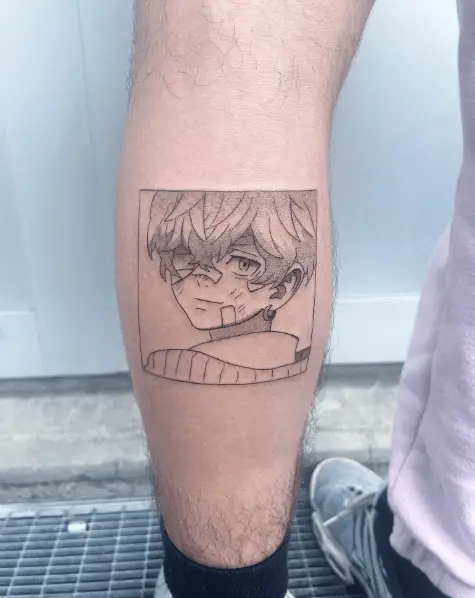 Greyscale Chifuyu Matsuno Leg Tattoo