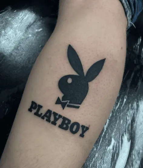 Bold Black Playboy Bunny and Lettering Tattoo