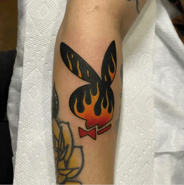 Flaming Black Ink Playboy Bunny Tattoo