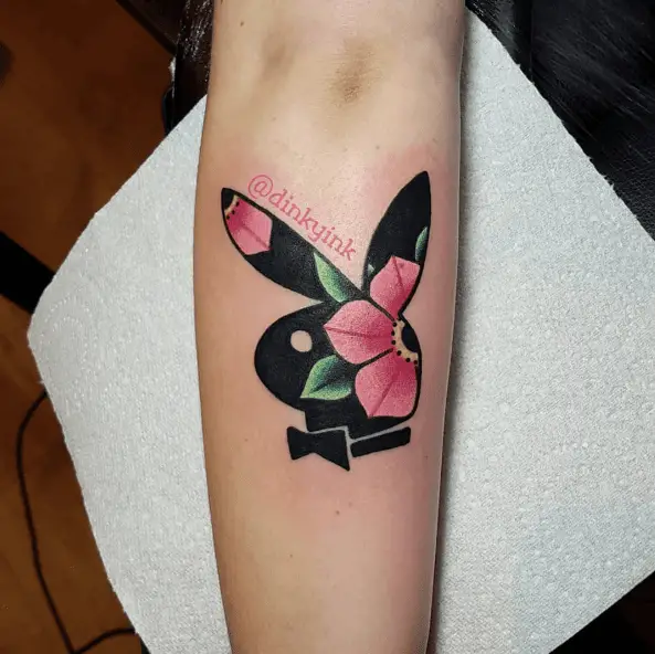 Pink Floral Mix Black Playboy Bunny Tattoo