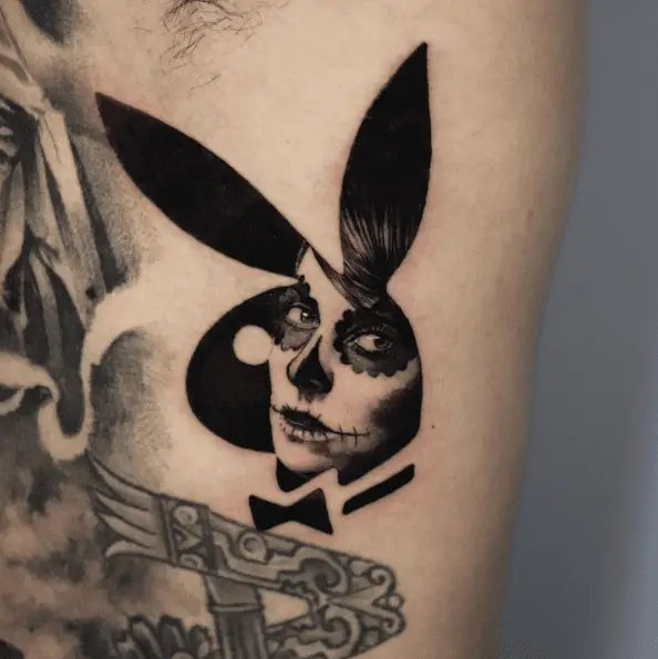 Face Embossed Playboy Bunny Tattoo 