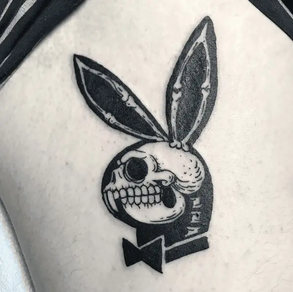 Black and White Skull Playboy Bunny Tattoo