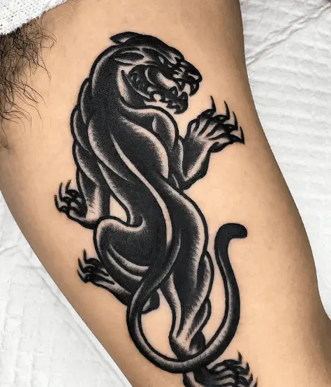 Black and White Crawling Black Panther Tattoo