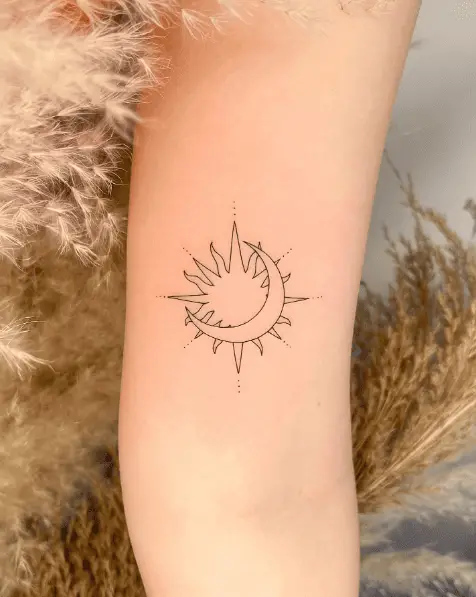 Sun and Moon Fine Line Simple Tattoo