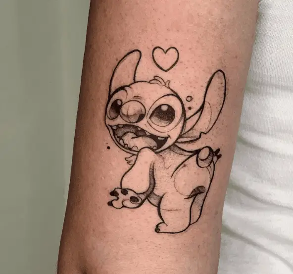 Black and Grey Naughty Stitch with Heart Tattoo