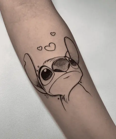 Stitch Face and Triple Hearts Tattoo