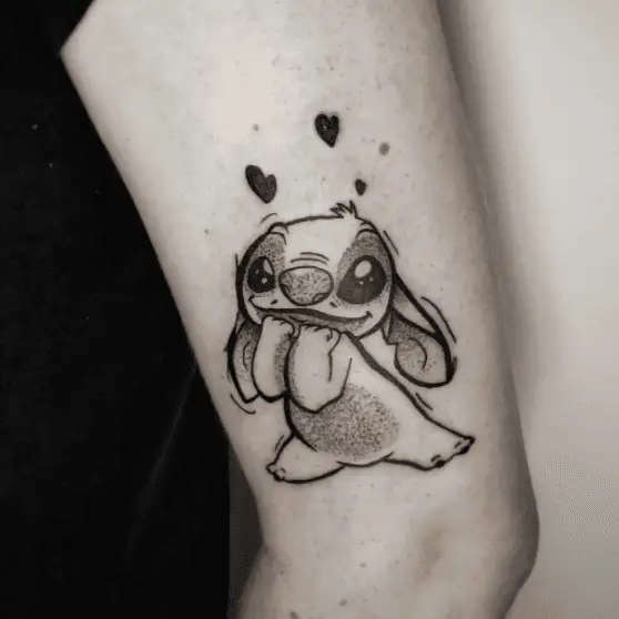 Black and Grey Romantic Stitch and Hearts Tattoo