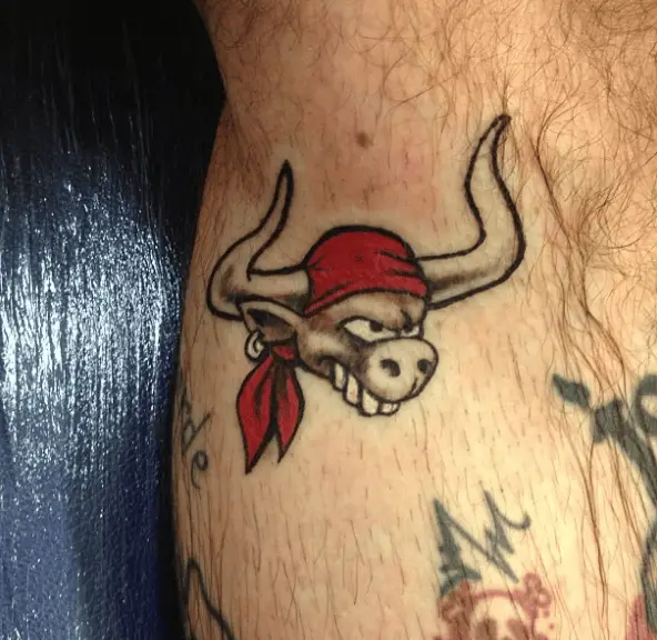 Funky Bull Head with Red Scarf Tattoo