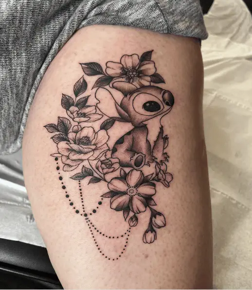 Greyscale Floral Stitch Tattoo