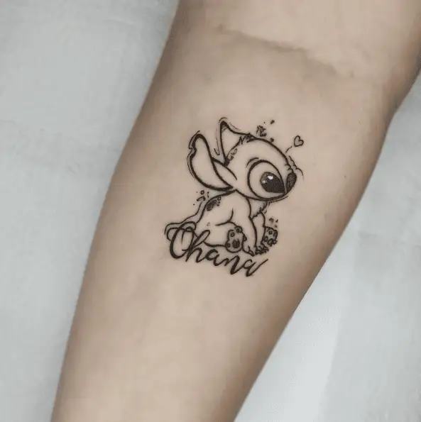 Black Ink Ohana Stitch Forearm Tattoo