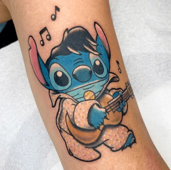 Stitch Elvis Music Tattoo Piece