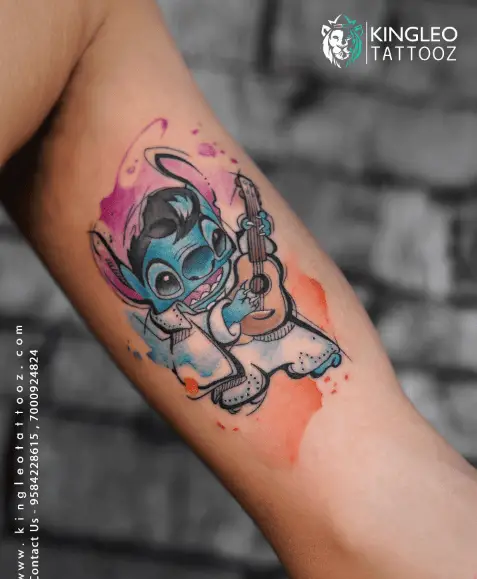 Stitch Mode Elvis Watercolor Effect Tattoo