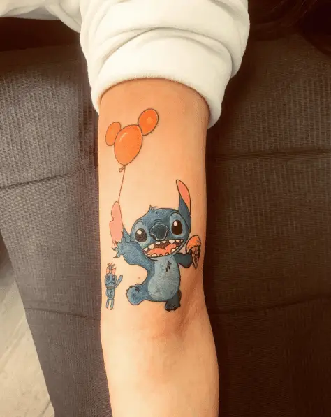Stitch with an Ice Cream Holding a Balloon Tattoo
