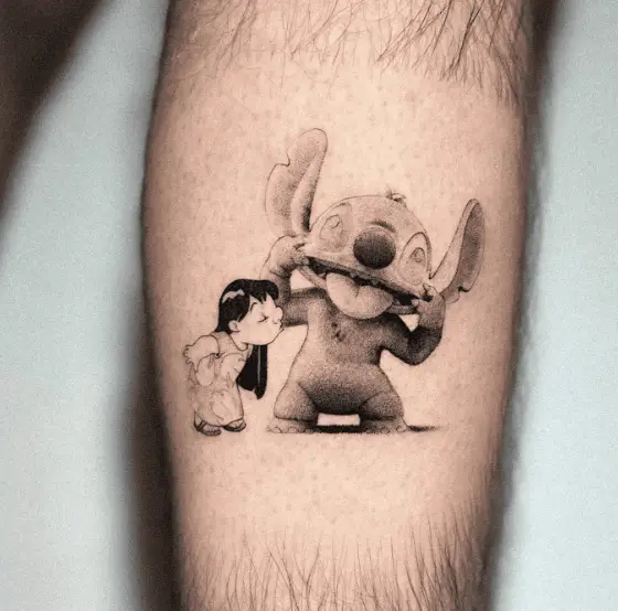 Greyscale Stitch and Lilo Tattoo