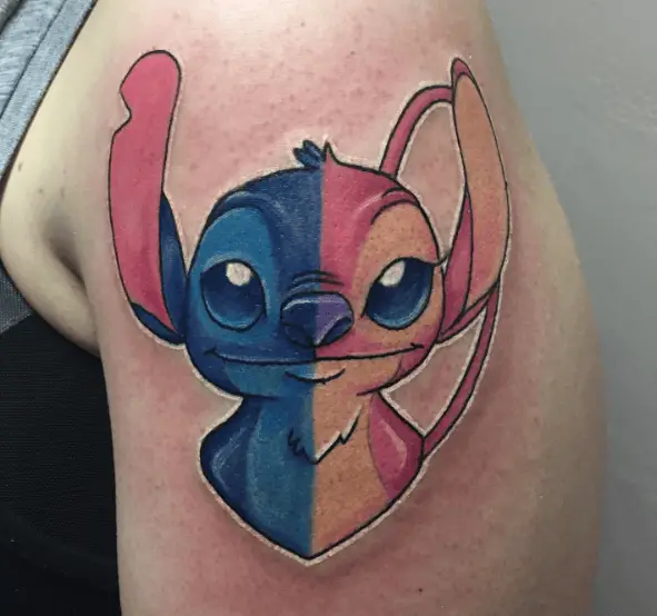 Stitch and Angel Half and Half Tattoo