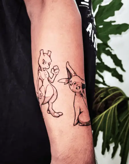 Mewtwo and Espeon Forearm Tattoo