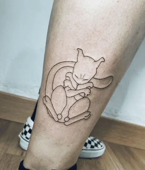 Sad Face Mewtwo Leg Tattoo