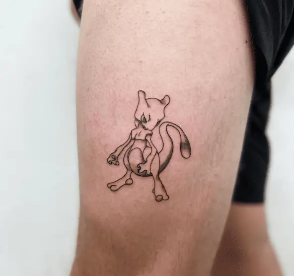Black and Grey Small Mewtwo Tattoo