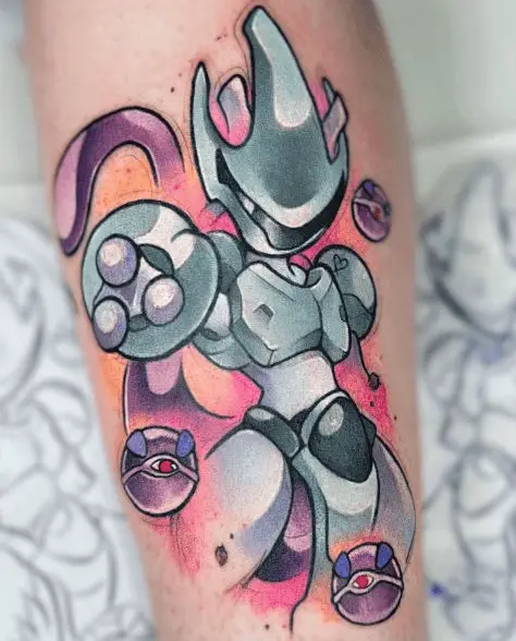 Metallic Look Armored Mewtwo Tattoo