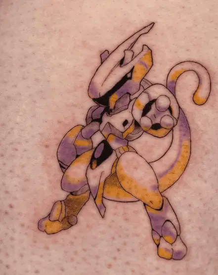 Black and Color Shaded Mewtwo Tattoo